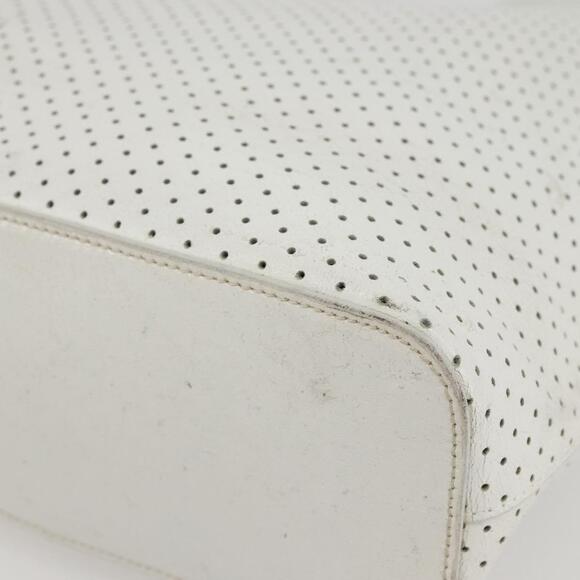 PRADA Tote Bag Punching Leather White Silver Auth ti3448